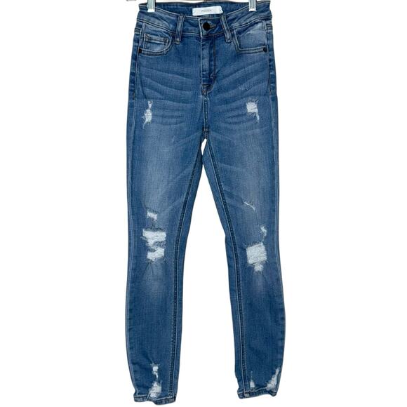 Hidden Distressed Jeans, Medium Wash Ripped Denim Pants Womens Sz 25 Blue - Picture 1 of 10